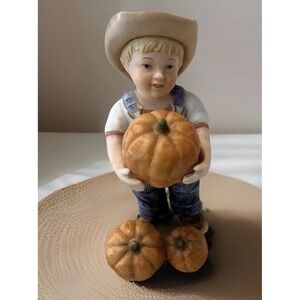 1985 Homco Home Interiors Denim Days Boy Figurine Let Us Give Thanks Taiwan 5"